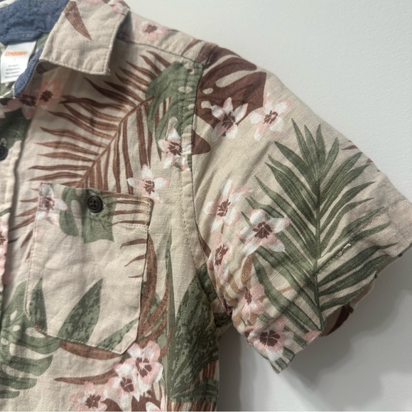 Gymboree Boys Size 7 Tropical Short Sleeve Linen Blend Shirt Tan Green Brown - Picture 3 of 5